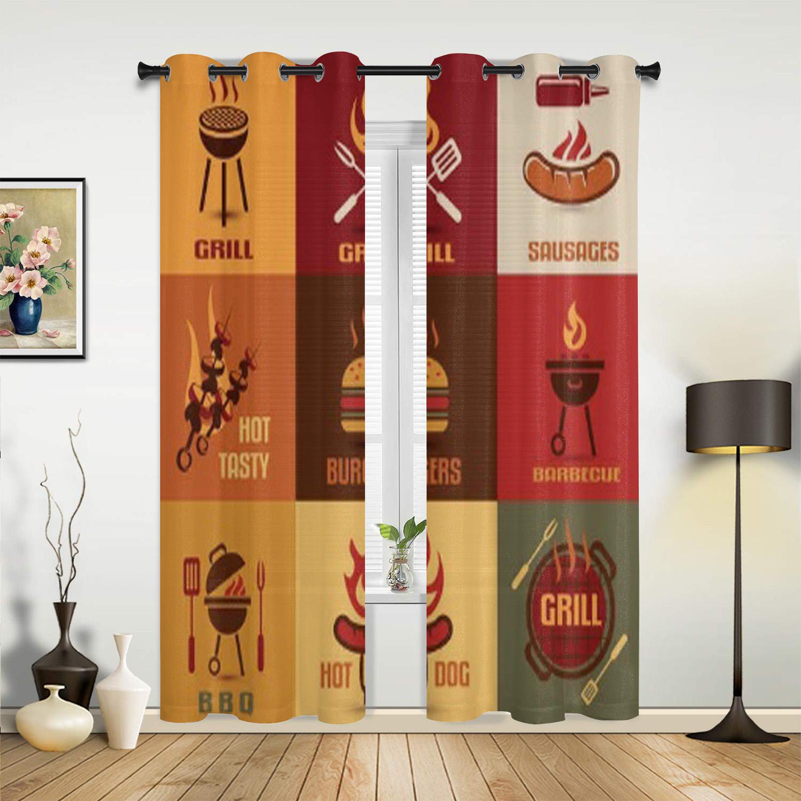 Барбекю Значки Винтаж Современные Шторы На Окна Драпировка Для Кухни Гостиной Спальни — фото 2