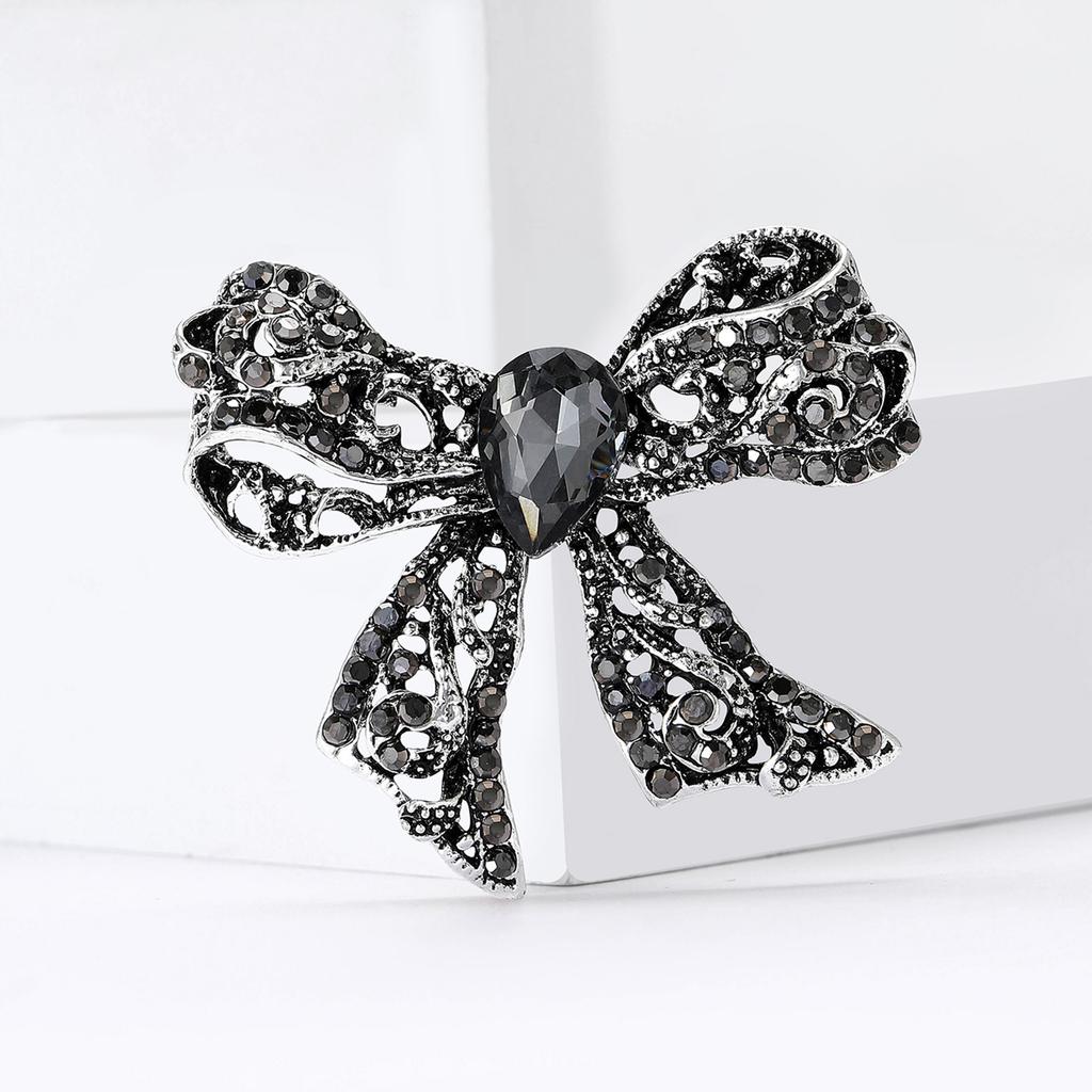 Vintage Rhinestone Bow Brooch for Women Unisex Office Party Friend Gifts Jewelry Accessories