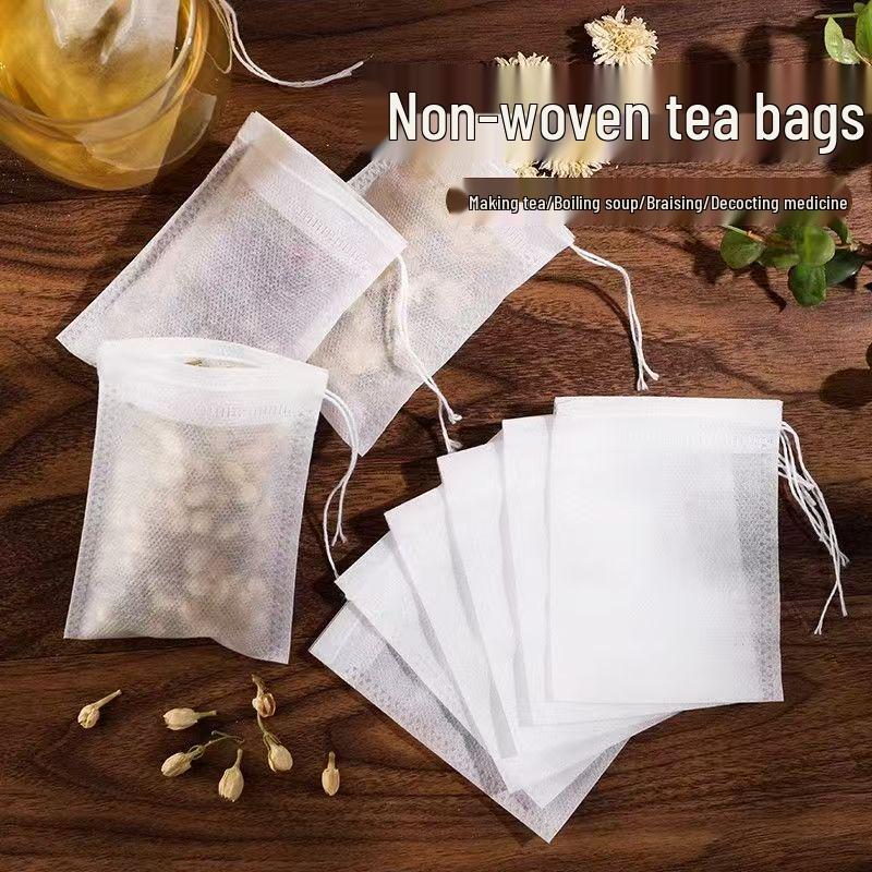 100-Piece Disposable Tea Bags: Food-Grade Non-Woven Drawstring Bags for Chinese Medicine Decoctions and Dregs Separation.
