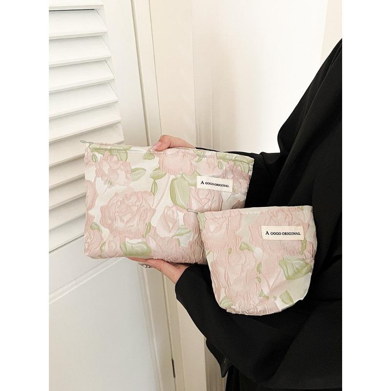 Fresh Sweet Rose Cosmetic Bag Large Capacity Portable Travel Toiletry Pouch