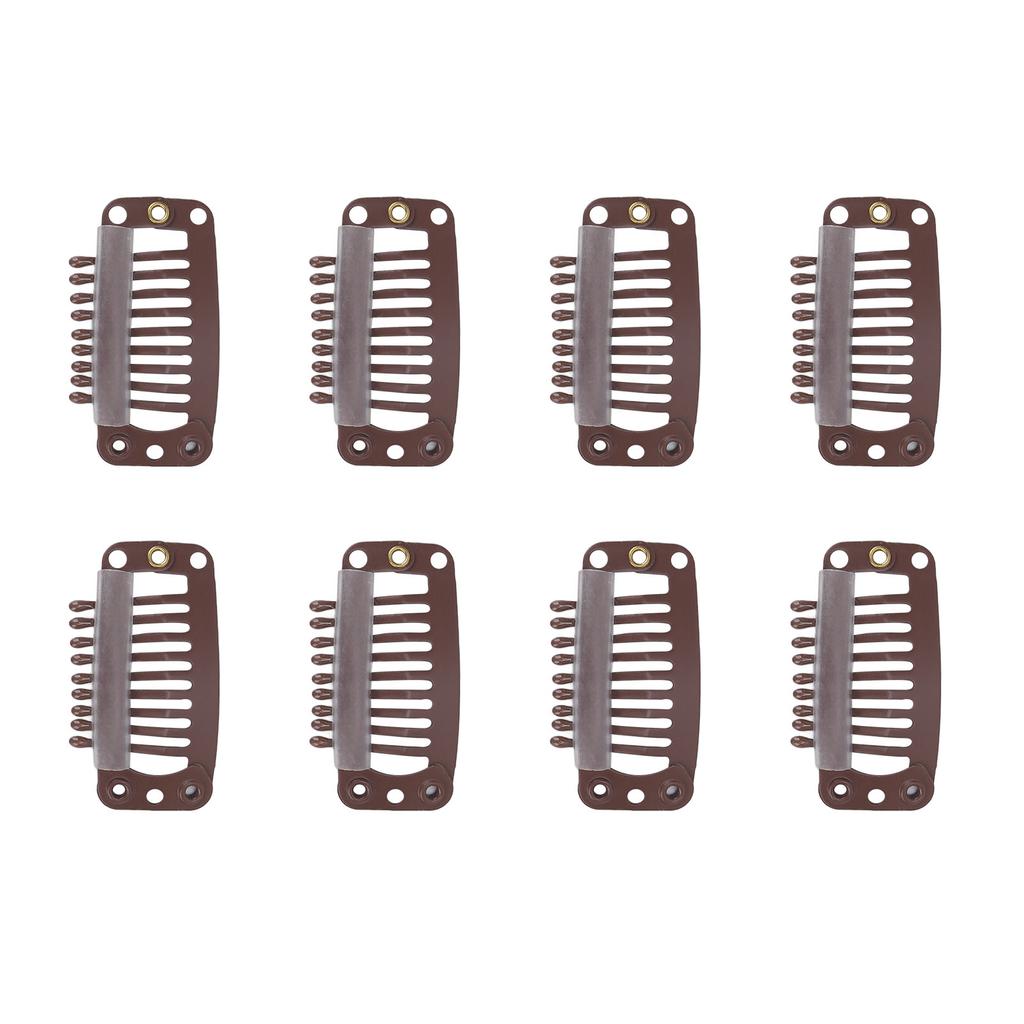 40 ks Sponky na paruky z nerezové oceli 9 zubů Pevně drží prodloužení vlasů Příčesek Klip 32 mm Hnědý