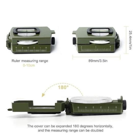 High Accuracy Waterproof Military Lensatic Sighting Army Working Compass Suitable for Camping Hiking Survival Emergency Luminous Sighting