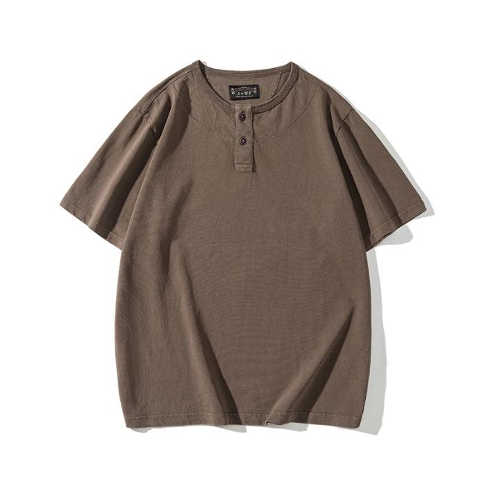 Retro Short-sleeved T-shirt Men's Summer Pure Cotton Top Solid Color Loose Round Neck Half-sleeved Shirt