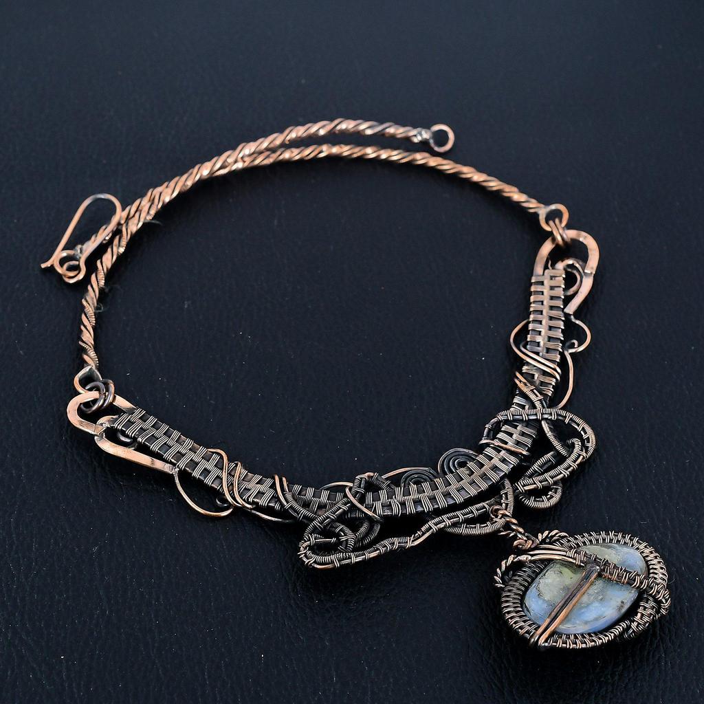 Kyanite, 999 Copper Wire Wrapped Necklace with Adjustable Chain, Handmade Gemstone Jewelry Necklace For Memorial Day