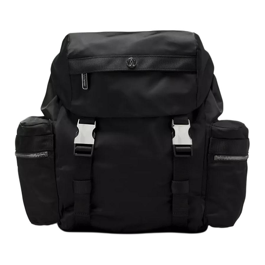 Lululemon 14L Wunderlust Solid Minimalist Buckle Closure Nylon Mini Backpack Unisex Backpack Black Silver LU9B23S-0393 Black & Silver,Mini