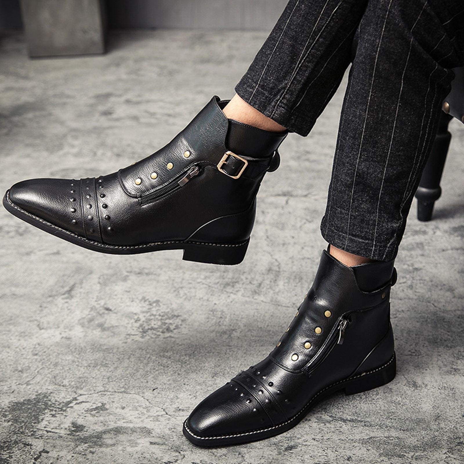 

Men s Boots, British Pointed Casual Single Shoes, Retro High Top Leather Boots 44 чёрный