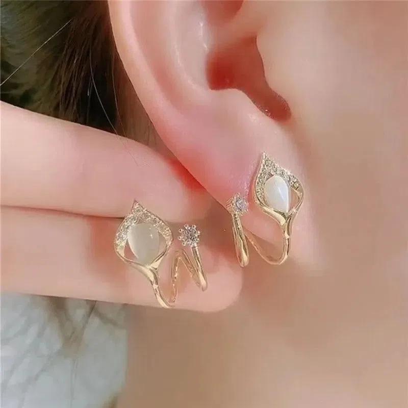 Náušnice s jehlou ze stříbra S925 s kočičím okem a perlou, dlouhé s mašličkou - Retro a všestranný styl pro ženy