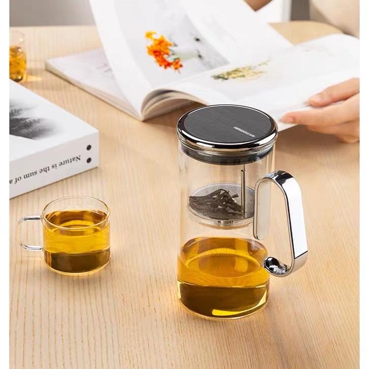 Dzbanek do herbaty z wysokoborokrzemowego szkła żaroodpornego 580 ml z zaparzaczem, Czajnik do oddzielania herbaty od wody 580 ml Najwyższej jakości