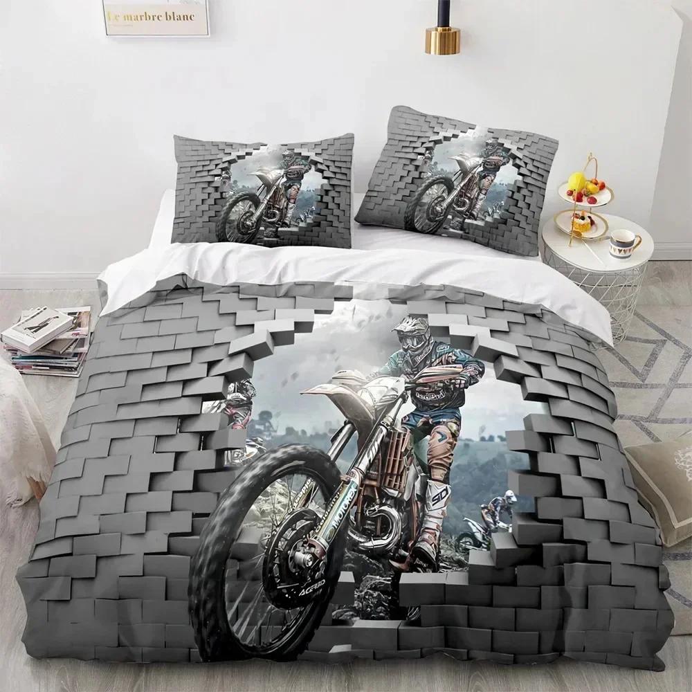 Top 3D Print Motorcycle Bedding Set Boys Girls Twin Queen King Size Duvet Cover Pillowcase Bed For boys Adult Home Textileextile