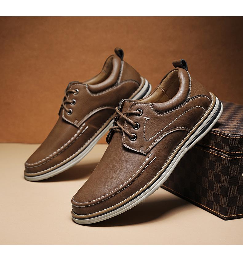 New Shoes for Men Genuine Leather Casual Shoes Fashion Flat Skateboard Shoes Man Lace-up Sneakers Big Size