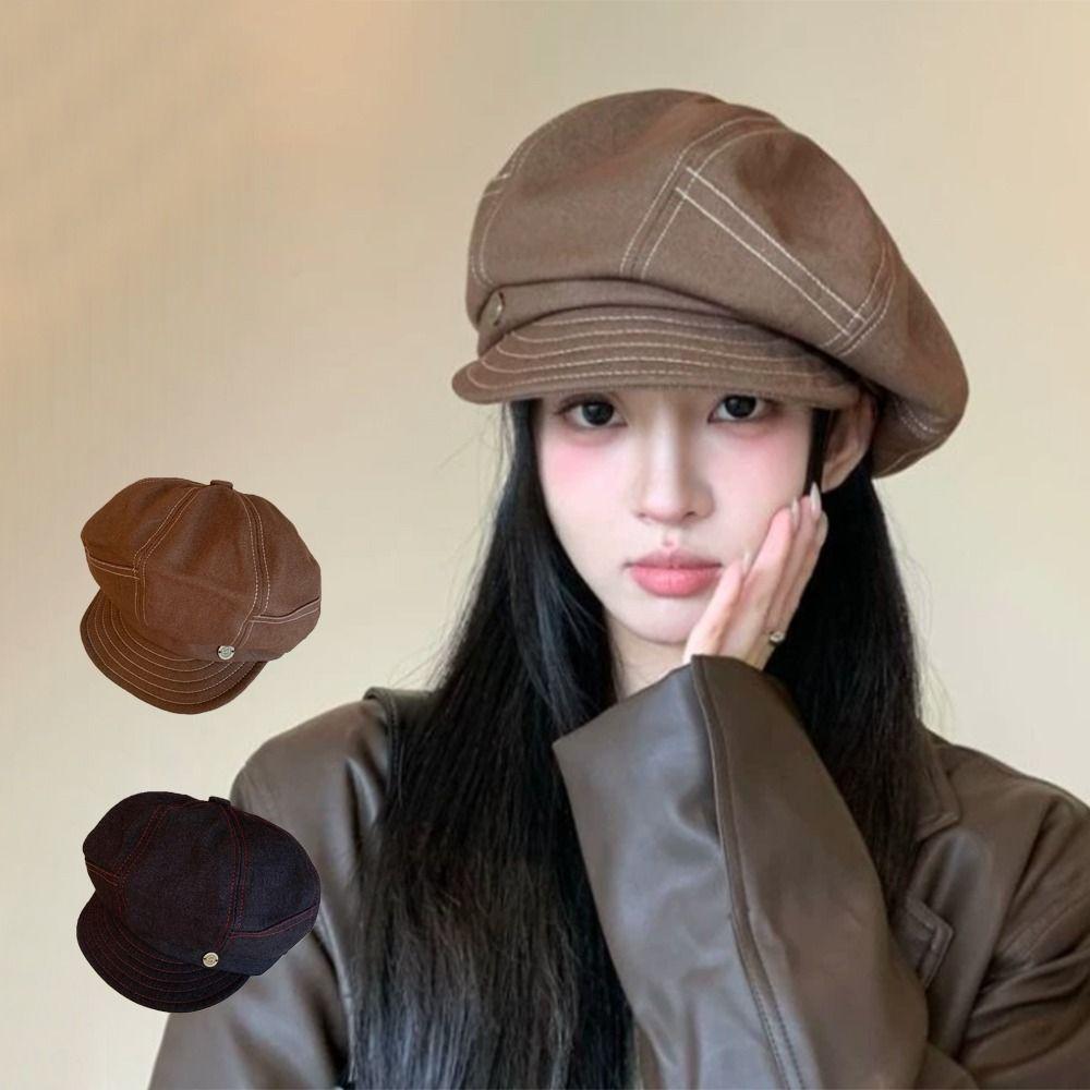 Korean Octagonal Hats Spring Autumn Painter Hat Trendy Denim Beret  Outdoor