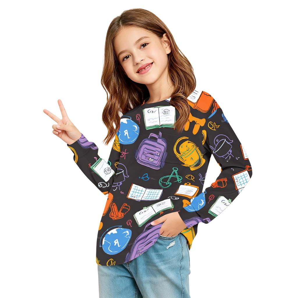 Kids Printed Long Sleeve T-Shirt with Pocket for Back To School