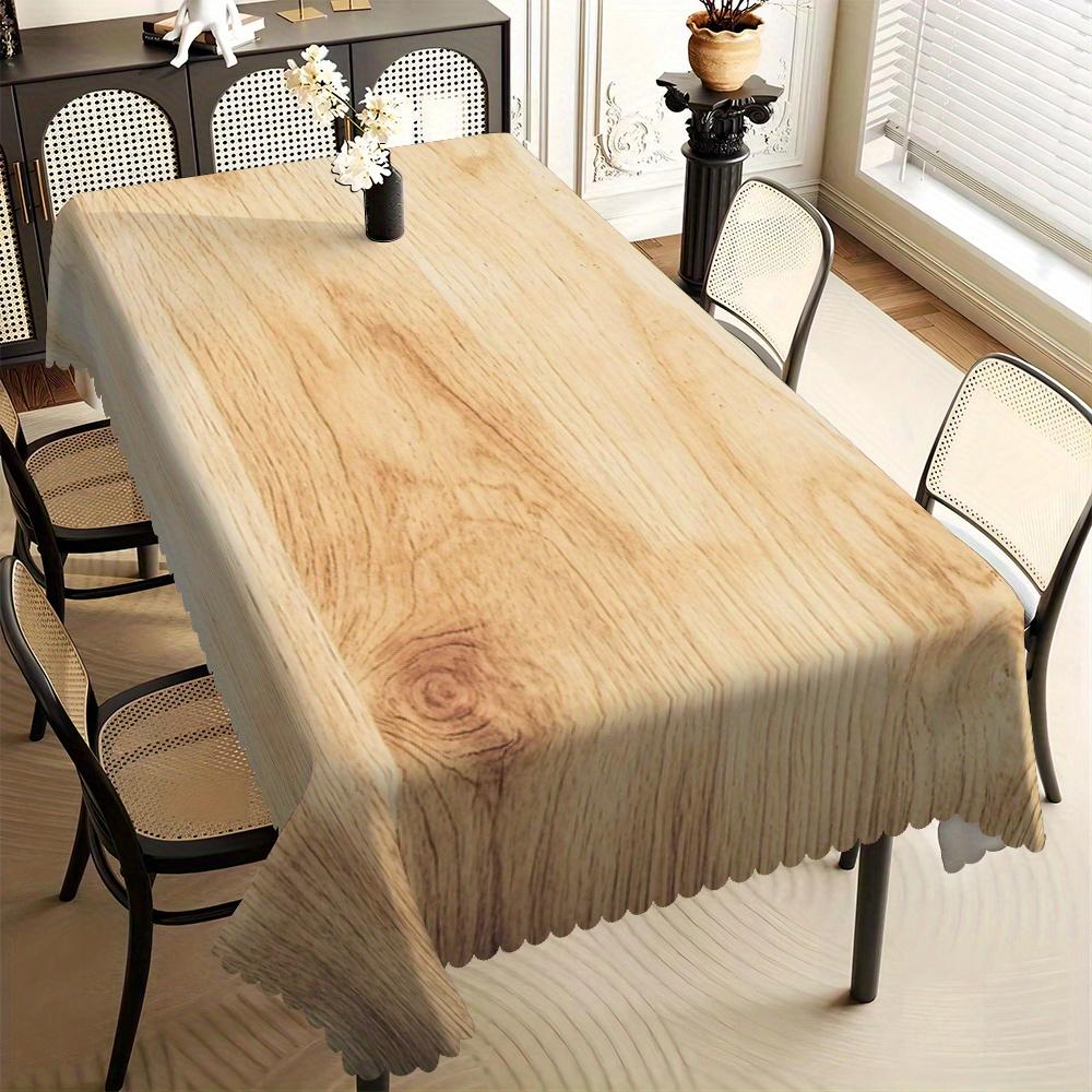 Jingyue Pet Unisex Light/Grain Rustic Wood Print Tablecloth, Natural Oak Texture With Scalloped Edge, Stain Resistant For Dining Room & Farmhouse