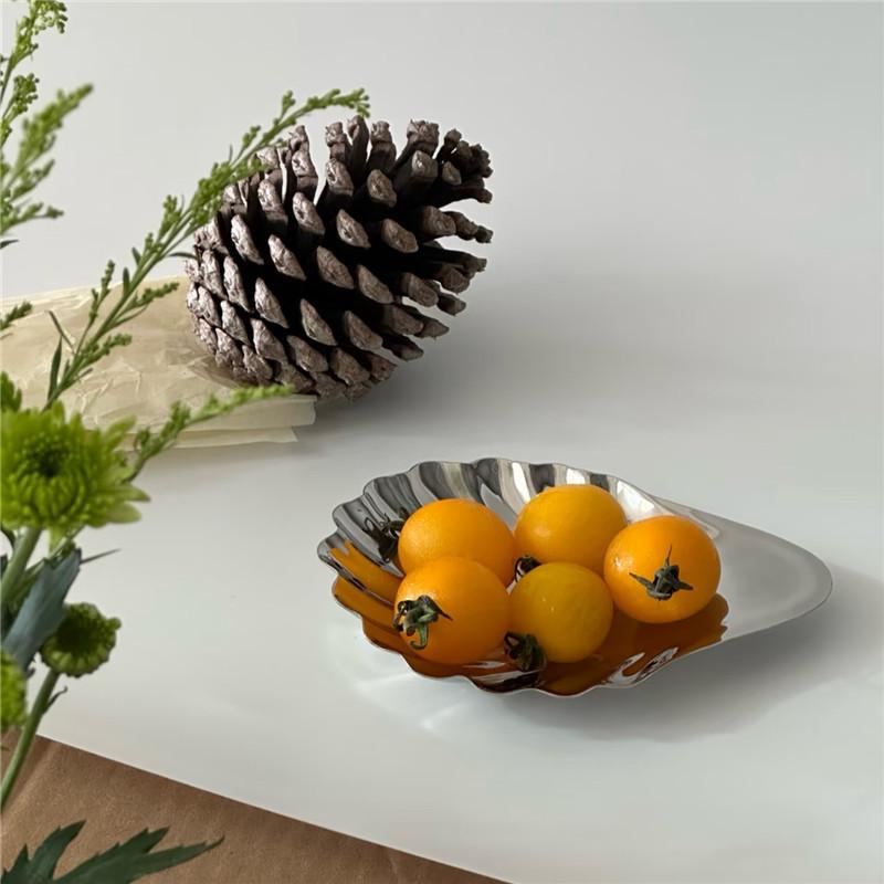 Stainless Steel Plate Shell Shaped Dish Metal Cheese Dessert Dish Plate Jewelry Storage Metal Tray Soap Box Table Decoration