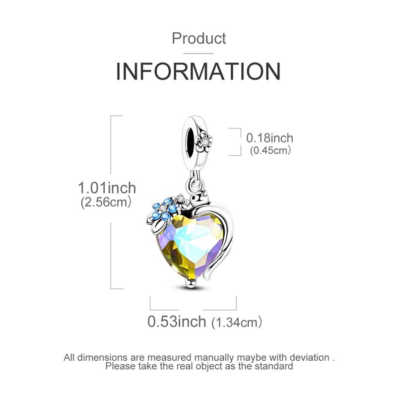 Original Charms Copper Dreamy Heart-Shaped Cat Flower Pendants Fit Charms Plata Bracelets For Women Jewelry Making Gifts