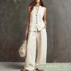 HNXC Women's Fashion Summer Spring Casual Sleeveless V Neck Pants Suits Classic Exquisite