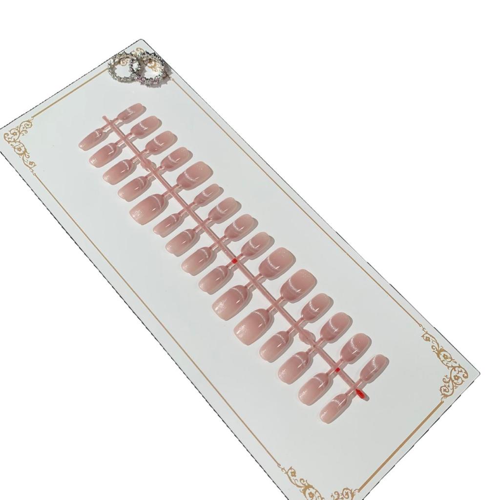 30 Pre-made Sized Wearable Nail Tips, French Blush Cat Eye Gradient, Semi-finished & Detachable