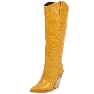 Damen High Heels Kniehohe Stiefel Western Cowboy Stiefel Damen Winterschuhe Spitzschuh Damen Motorradstiefel Custom WSH3458