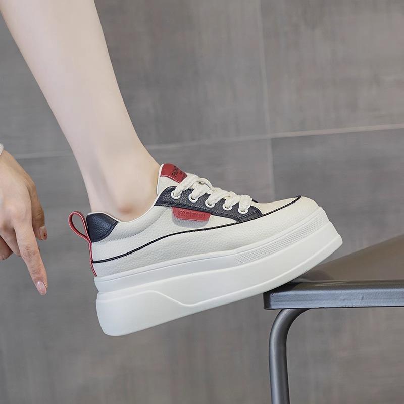 Leather inner heightening women's shoes spring and summer new muffin platform white shoes breathable casual sports shoes single shoes