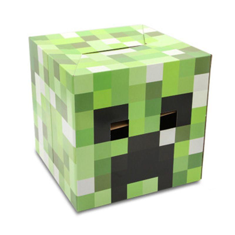 Minecraft Cardboard Head Cover Box Featuring Iconic Steve Creeper Enderman Design For Kids' Cosplay