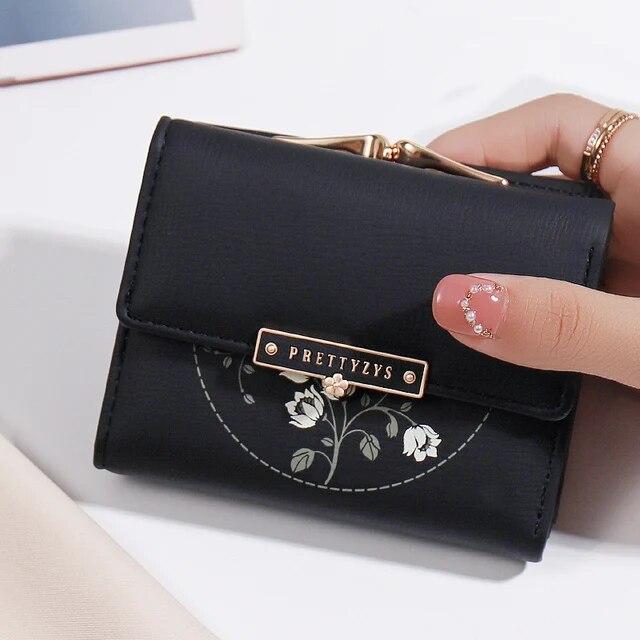 Purse Women's Summer New Korean PU Printed Buckle 3 Fold Bag Simple All-in-one Short Women's Money Clip Multi-card Folding Flap