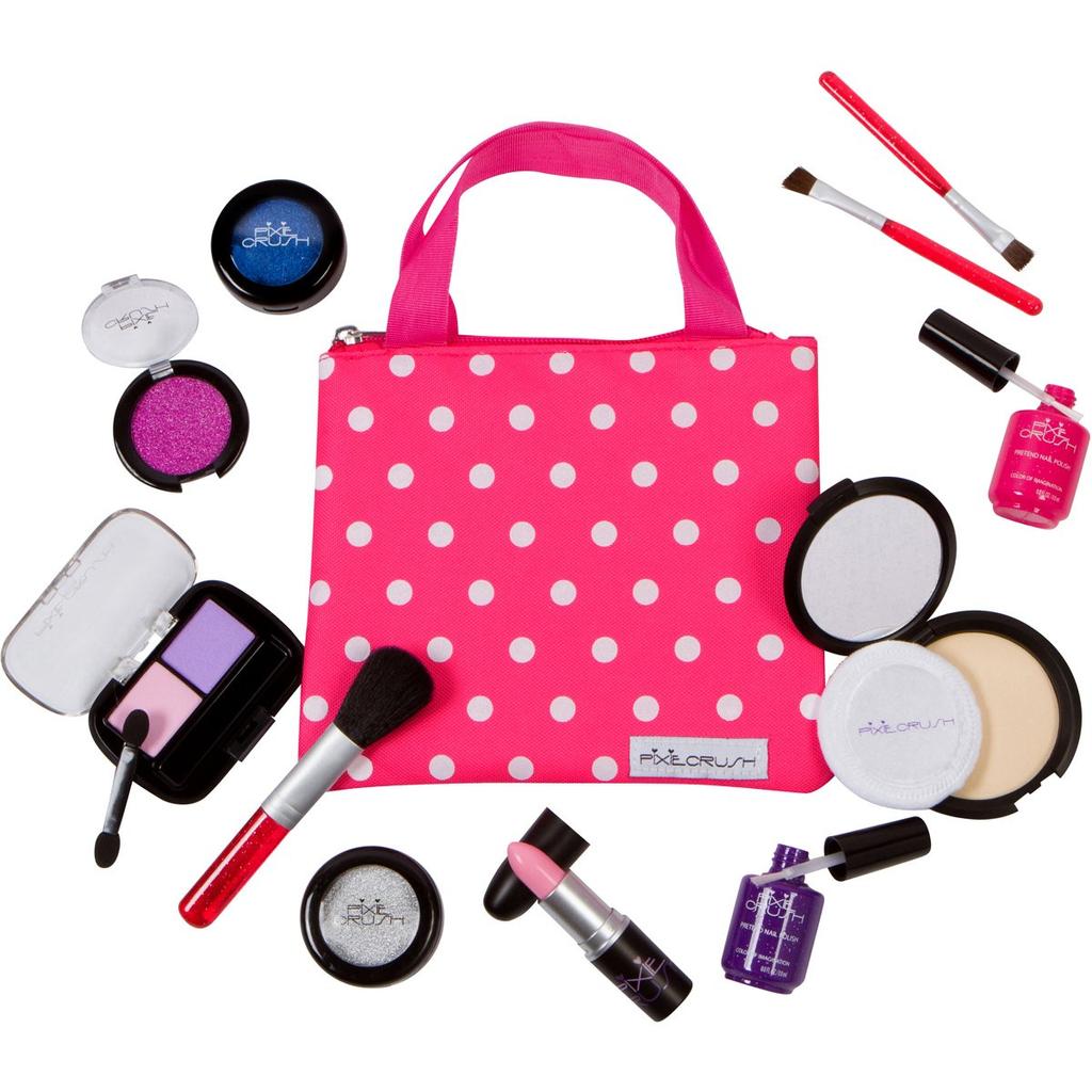 Pretend Play Fake Makeup Set for Little Girl Princess Kids Makeup Kit for Toddlers Girls Beauty with Polka Dot Handbag Set