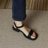 Minimalistische braune flache Sandalen | Quadratische Zehenpartie, zwei Riemen, Retro, lässiger Komfort