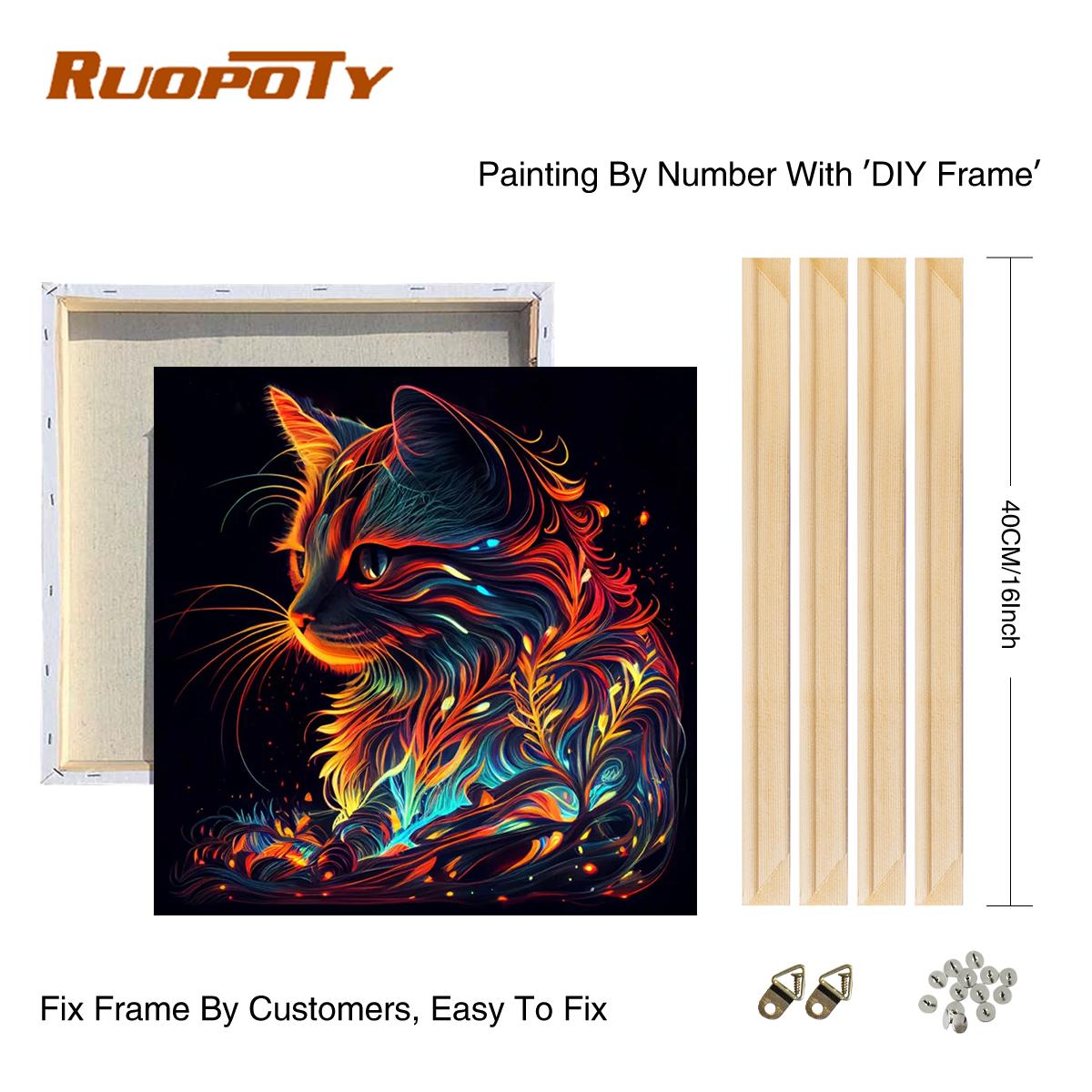 

Рамка для рисования по номерам для взрослых, наборы красочных кошек, животных, картина, набор красок по номерам для украшения дома 40x40 40x40cm Diy Frame