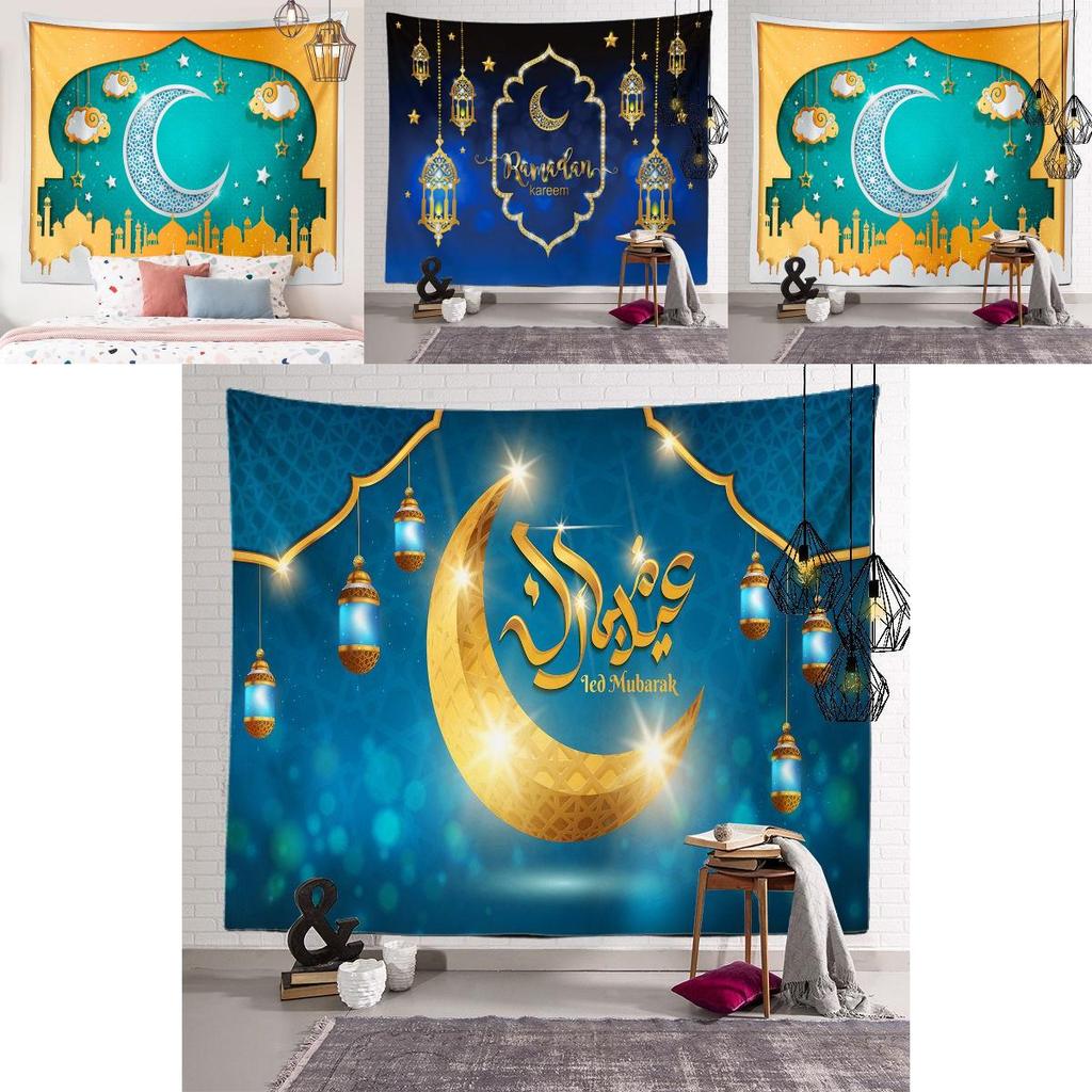 Vibrant Eid Mubarak Tapestry Moon Star Wall Hanging Decor For Ramadan Celebrations
