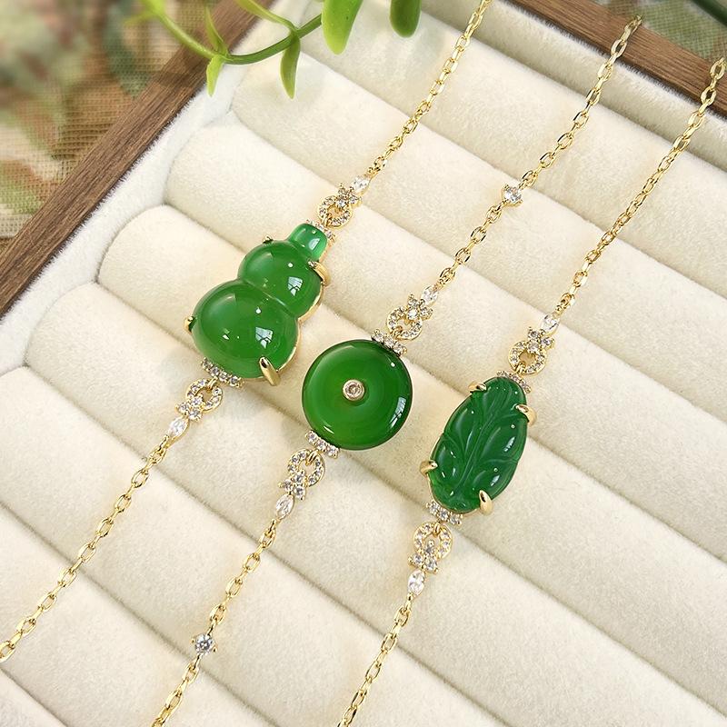 Jewelry Bracelet Chalcedony Gourd Safety Buckle Leaf Bracelet Light Luxury High Sense New Chinese Women