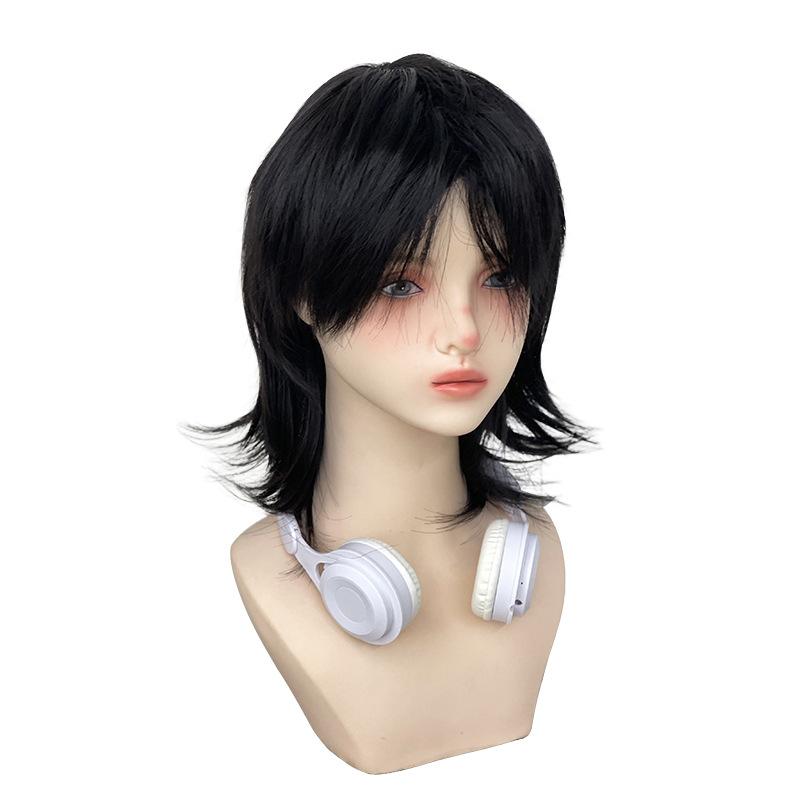 Ashely Short Wig for Men Fluffy Natural Black Hair High Temperature Fiber Synthetic Wigs Suitable for Daily Use Cosplay Sissy