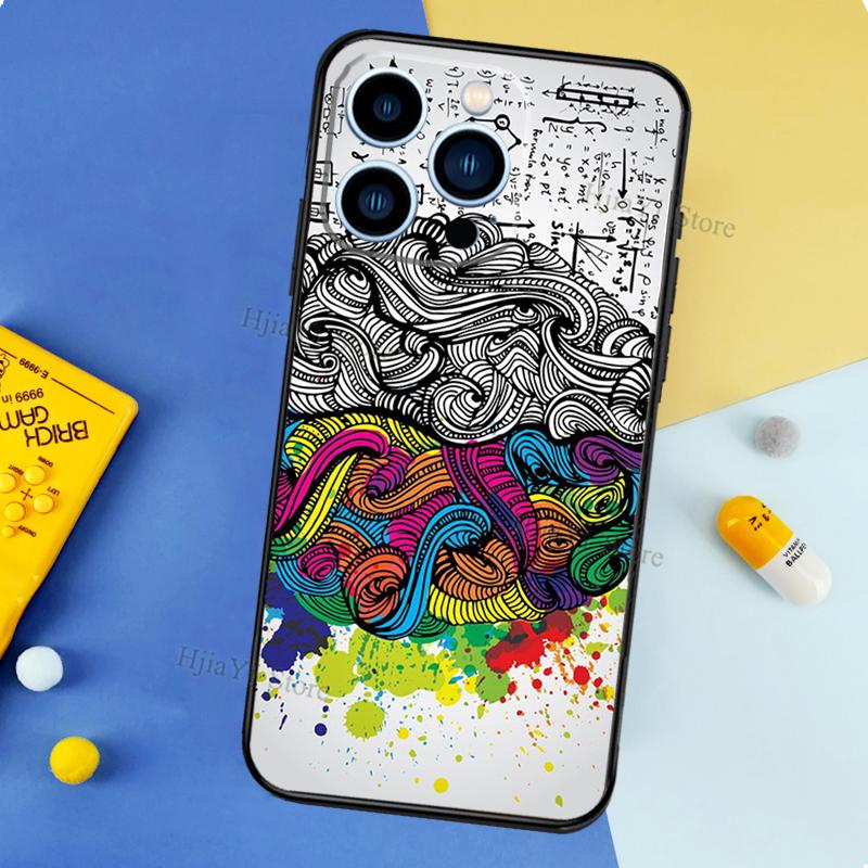 Brain Art Case For iPhone 13 Pro Max 12 Mini 11 14 15 16 XS MAX XR Plus Silicone Phone Cover