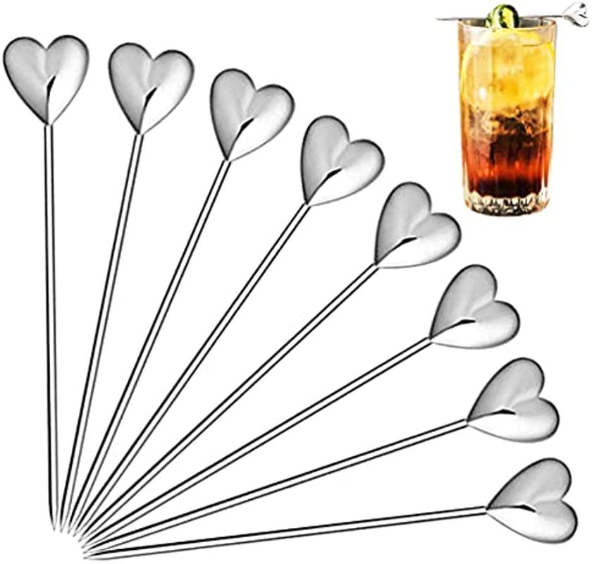 

Stainless Steel Cocktail Martini Picks, Reusable Toothpicks, Fruit Toothpicks for Sandwich, Cherry, 4.3 (Heart), 10 Pcs