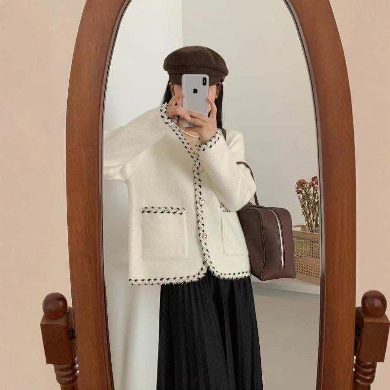 Imitation mink velvet knitted cardigan autumn and winter new V-neck temperament loose sweater jacket women