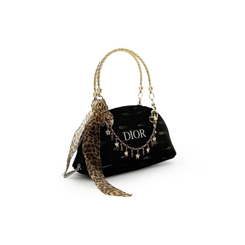 DIOR [Customized Cosmetic Bag] Canvas Geometric Cloud Made, Leopard Rich, Touch of Gold, Exotic Style Storage Bag, Black Brown