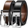 [maikun] Men's Genuine Leather Belt, Suitable for Suits, Business, Casual Wear, Gentlemen, Reversible, Adjustable Size, Silver, 125
