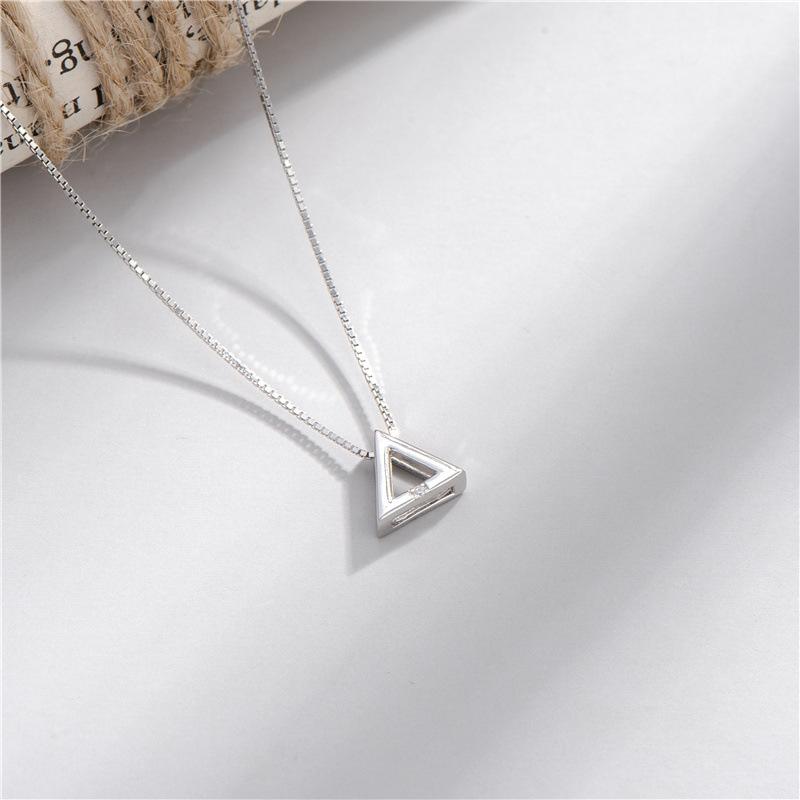 Real 925 Sterling Silver Triangle Pendant Necklaces Silver 925 Chain Necklaces Fine Jewelry
