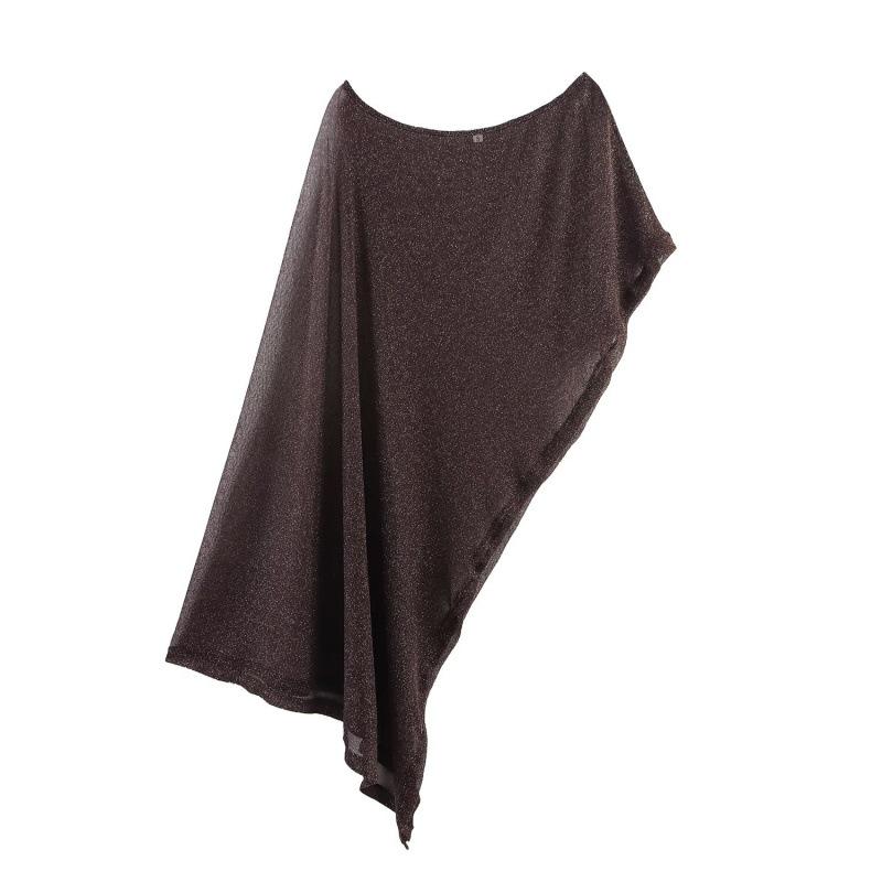 2025 European & American Style Metallic Thread Asymmetrical Cape Coat with Wide-Leg Pants L