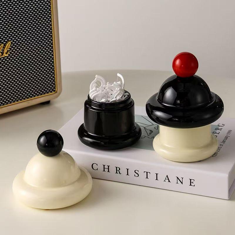 Cream Style Ceramic Toothpick Jar Cartoon Color Contrast Toothtip Holder Household Storage Good Cotton Swab Jar with Hand Gift