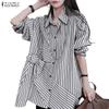 ZANZEA Women Turn Down Collar Casual Long Sleeve Stripe Blouse