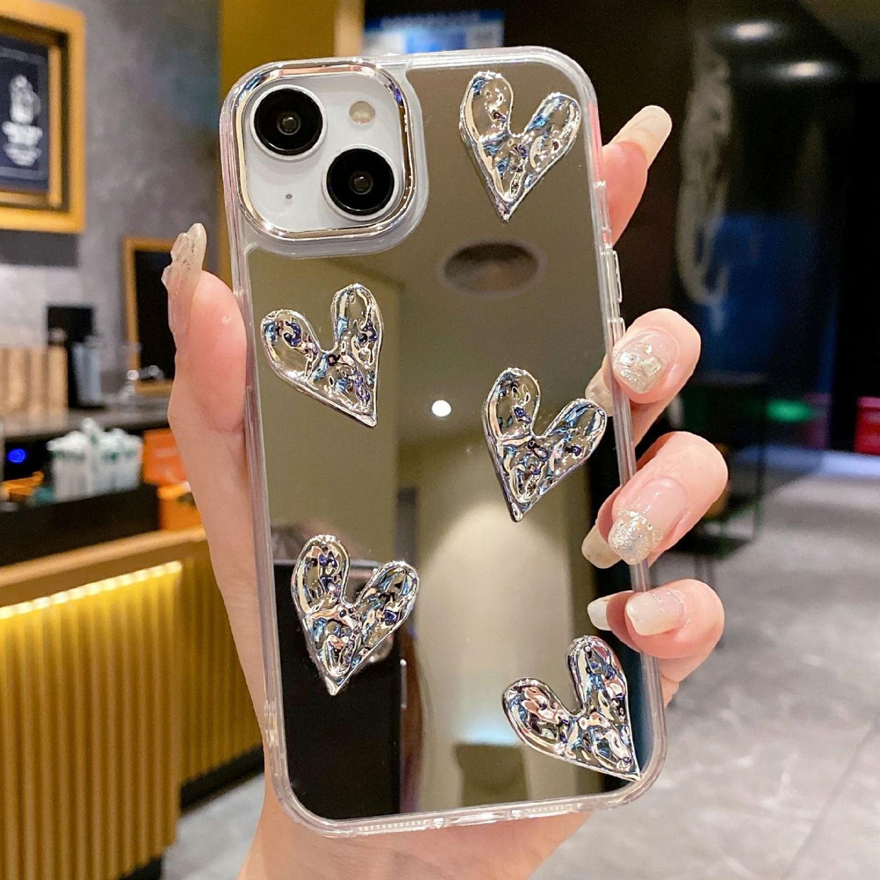 

Для iPhone 15 Чехол Зеркальная отделка 3D Гальваническое покрытие Узор Любовь Жесткий ПК Задняя крышка телефона A