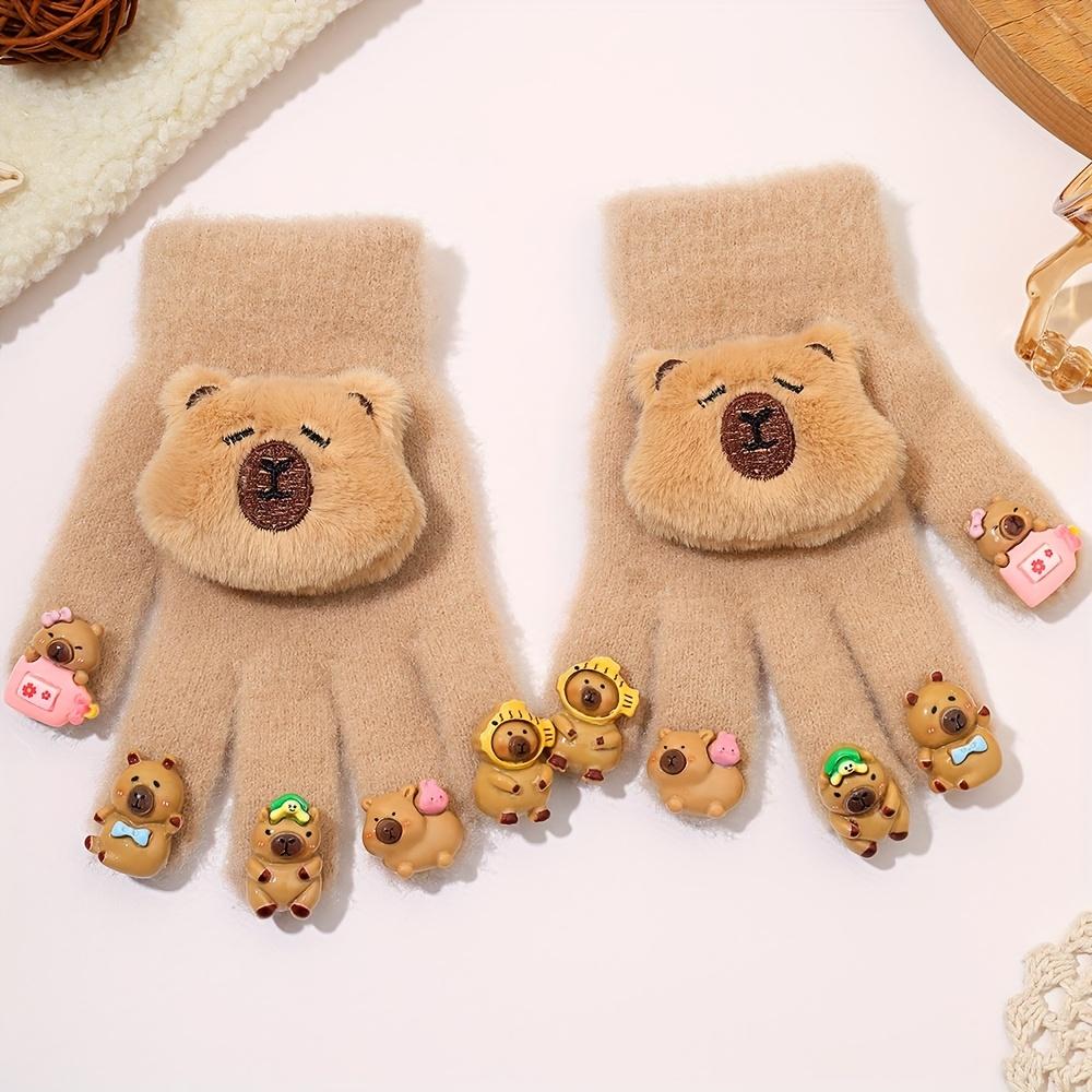 Adorable Winter Gloves for Women with Cute Capybara Decoration Comfortable Warm Fingered Ideal for Cycling Gift Choice