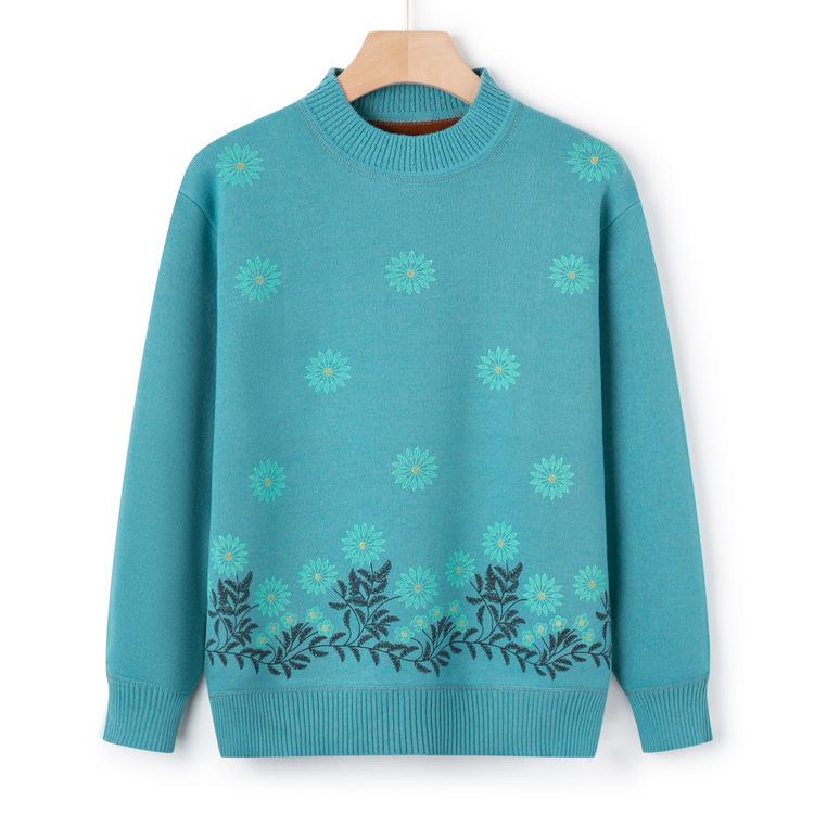 Mom's Autumn Warm Sweater for The Elderly Autumn and Winter Integrated Velvet Sweater Grandma Plus Velvet Thickened Casual Top