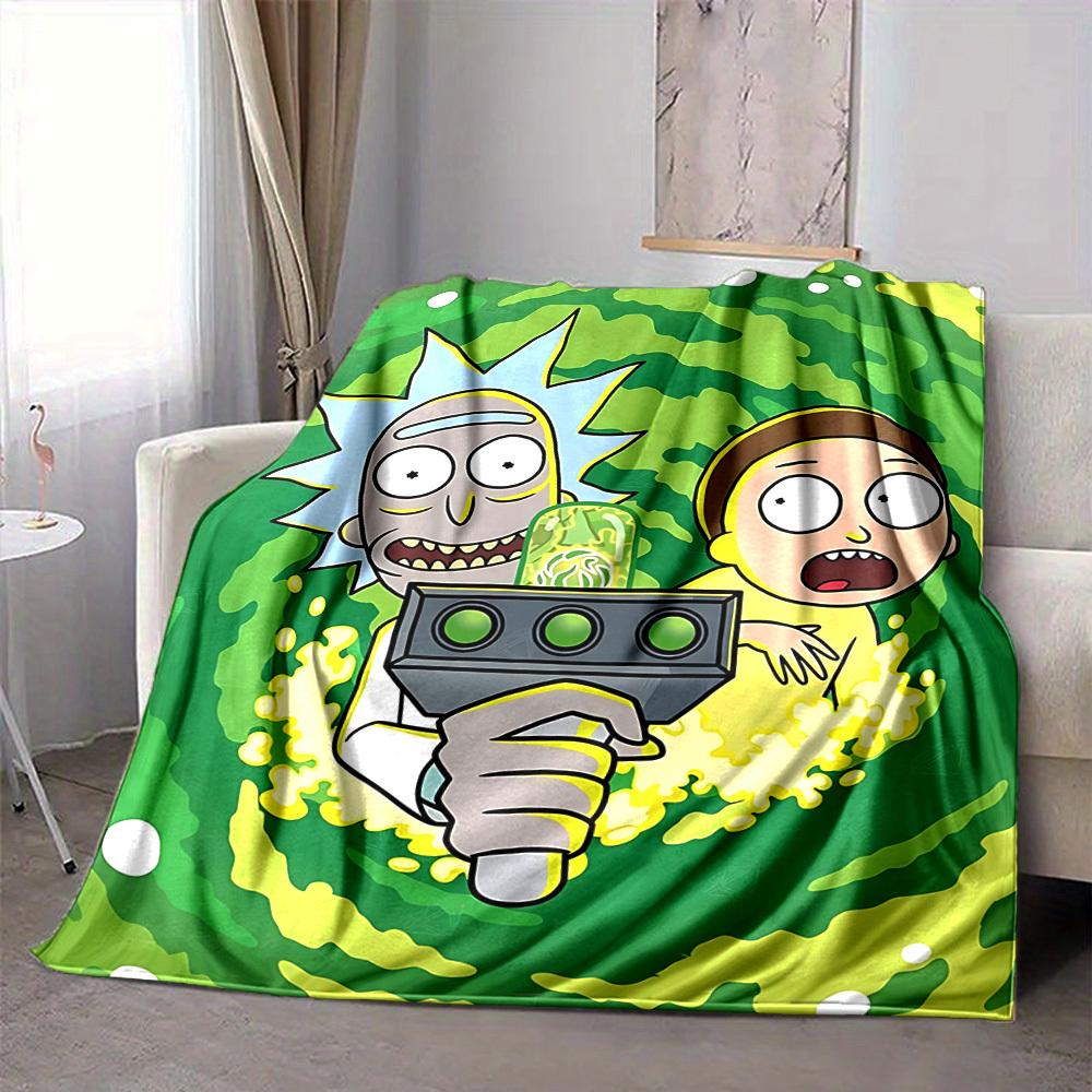 1pc Rick and Morty Blanket Lightweight Flannel Throw For Sofa, Bed, Travel, Camping, Livingroom, Office, Couch, Chair, And Bed