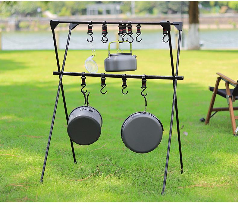 Portable Double-Layer Camping Storage Rack and Folding Lamp Stand
