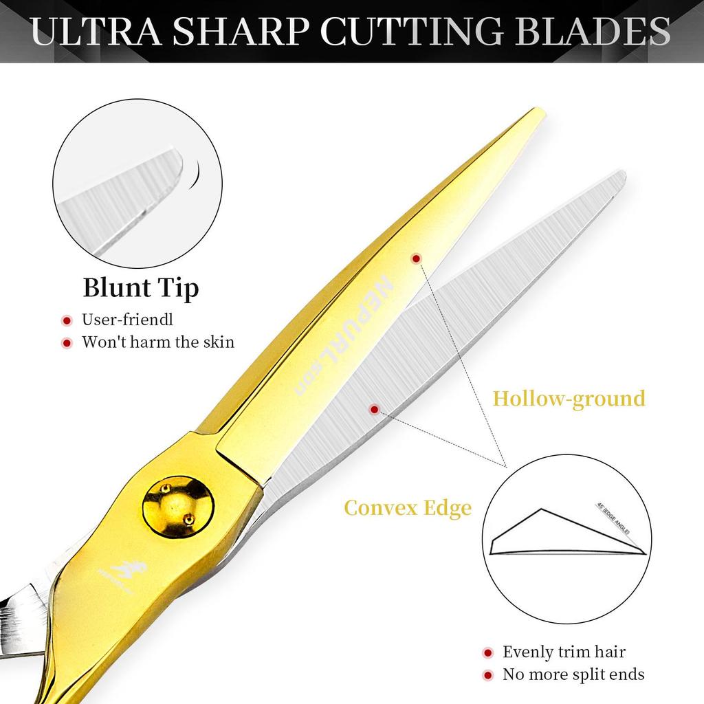 6.0" Napson 440C Hairdressing Scissors Set: Straight, Serrated, Thinning for Salon Use