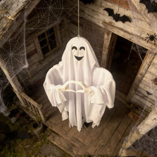 Halloween Ghost Pendant, Heart Hand Gesture Cloaked Ghost Messenger Statue, Luminous Eyes Light Up, Halloween Outdoor Lawn Ornament, Haunted House