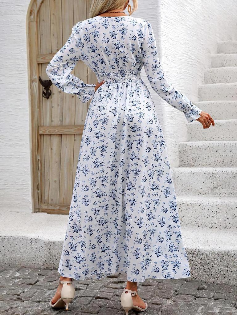 2024 Women's Autumn V-Neck Long-Sleeve Print Dress