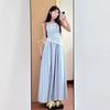 [Welcome To Kanban] Blue Plaid Tube Top Suspender Dress Women's Summer French Feeling Waist and Thin Skirt