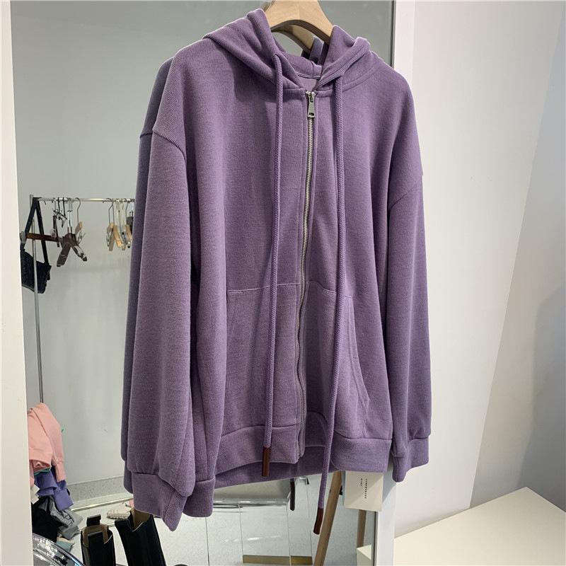 Kapuzenpullover Damen Herbst und Winter Lockere koreanische Strickjacke Lässiger dünner Kapuzenpullover Kapuzenjacke mit Reißverschluss Damenbekleidung